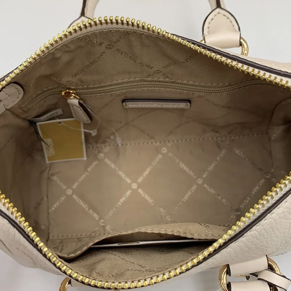 Michael Kors Carine Extra-Small Pebbled Leather Satchel Crossbody  Light Cream
